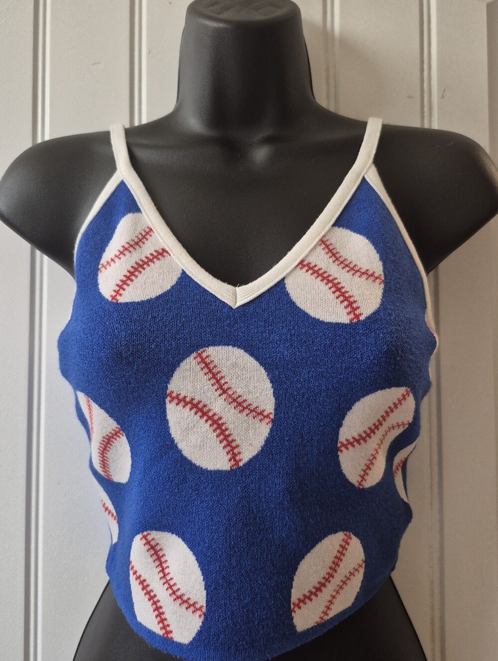 Womens Debut Knit Baseball Print Cropped Tank Size M/L